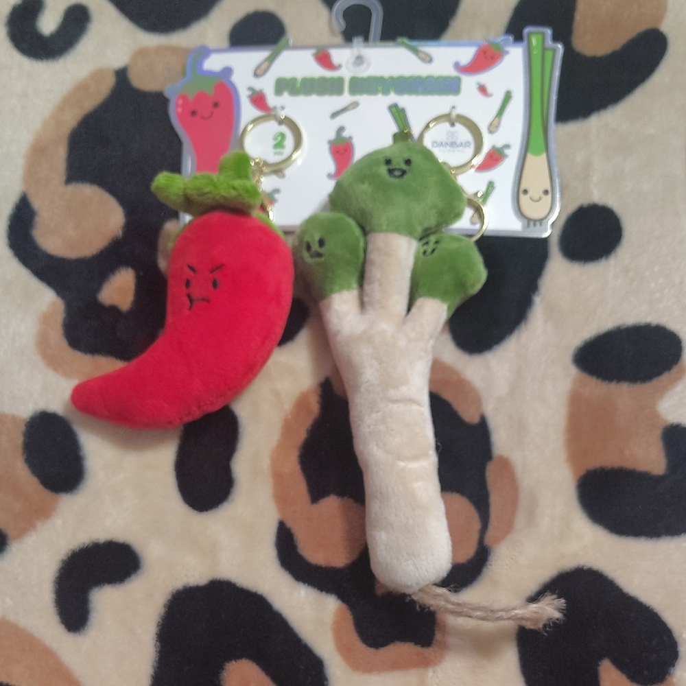 Charming Red and Green Plush Keychain Set